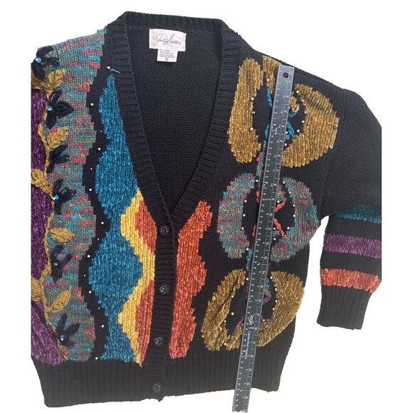 Jocelyn Smith Women's Sweater Cardigan Small Black Ugly Sweater 80's 90 VTG - Picture 2 of 6